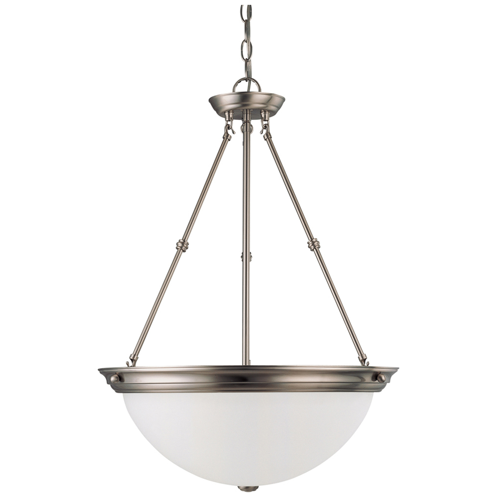 60-3248 Transitional Hanging Pendant Light Fixture, (3) A19 Lamp, 120 V AC, Brushed Nickel Housing