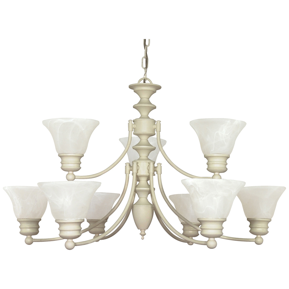 60-363 Empire 2-Tier Transitional Chandelier, (9) A19 Lamp, 120 VAC, Textured White Housing