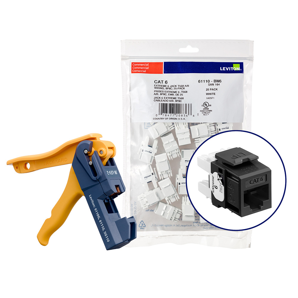 61110-JE6 8-Conductor 8-Position Utp Connector, Cat 6 Module, Panel Mounting, Plastic, Black