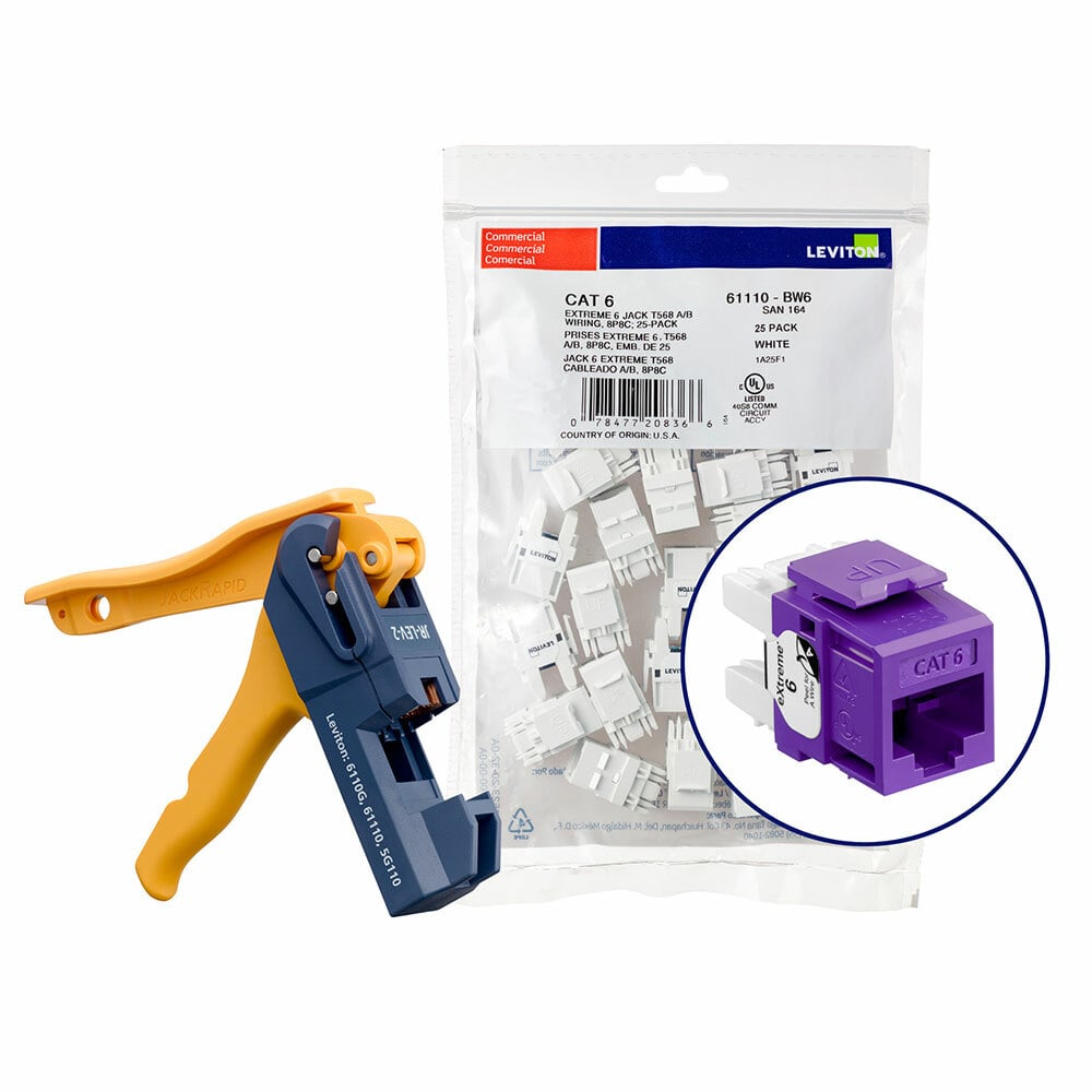 61110-JP6 eXtreme Component Rated UTP Connector With Jack Rapid Tool, Cat 6 Module, Panel Mount, Plastic, Purple
