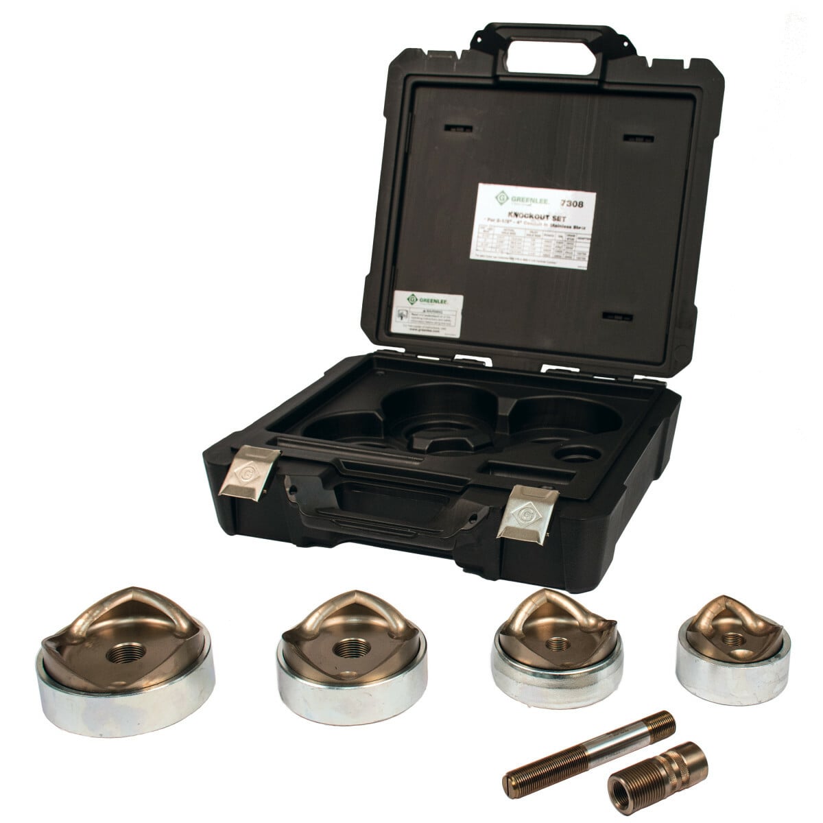 7308 Slug-Splitter SC Knockout Punch Set, 10 ga Capacity, 10 Pieces, For Use With Battery Powered, Hydraulic or High Leverage Ratchet Driver, 2 to 1/2 in Conduit/Pipe, Stainless Steel