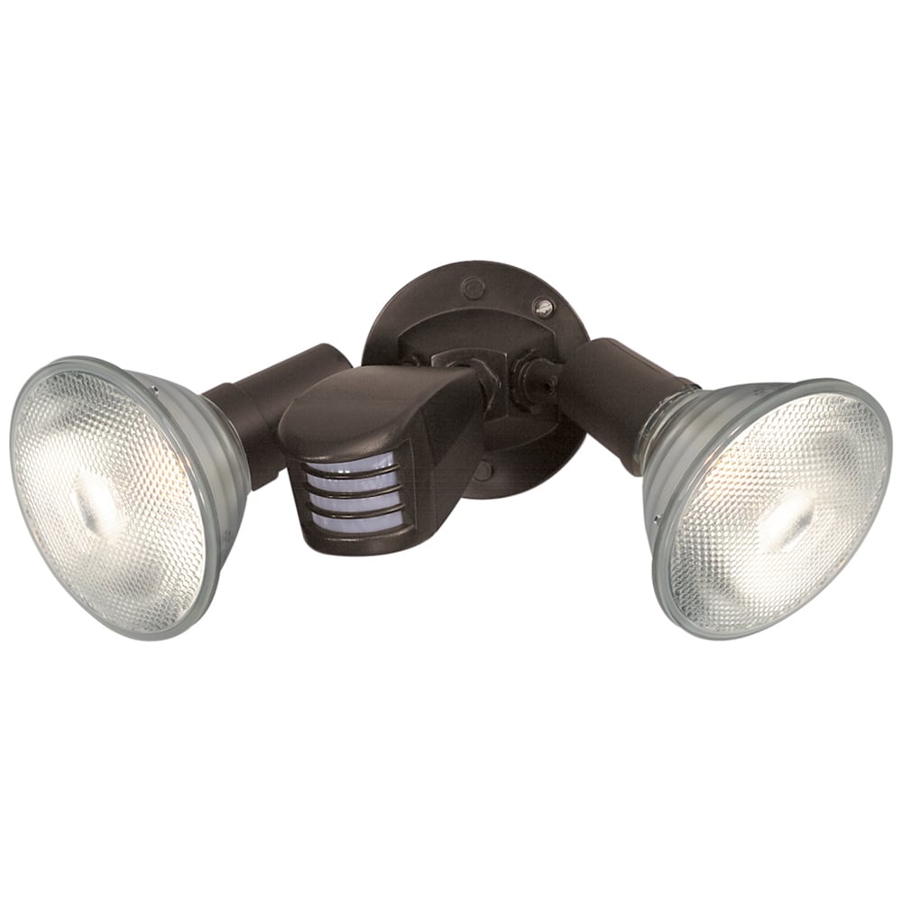 76-503 Exterior Traditional Utility Floodlight Fixture With Adjustable Swivel and Motion Sensor, (2) Halogen Lamp, 150 W Fixture, 120 VAC, Black Housing