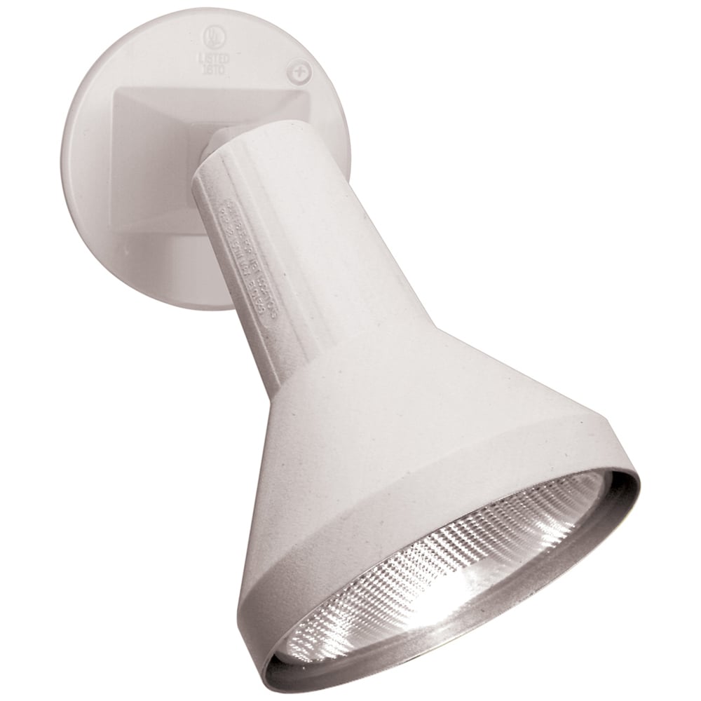 77-487 Exterior Utility Floodlight Fixture With Adjustable Swivel, (1) Halogen Lamp, 150 W Fixture, 120 VAC, White Housing