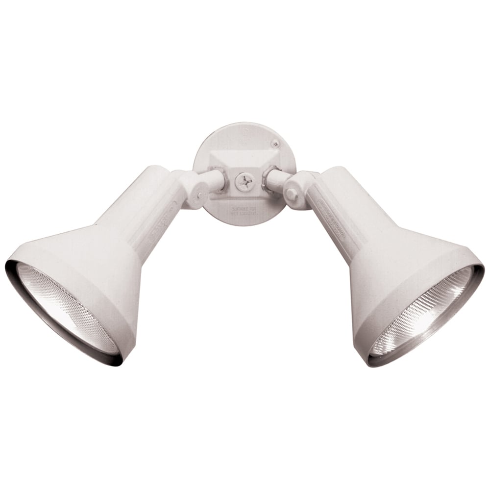 77-488 Exterior Utility Floodlight Fixture With Adjustable Swivel, (2) Halogen Lamp, 150 W Fixture, 120 VAC, White Housing
