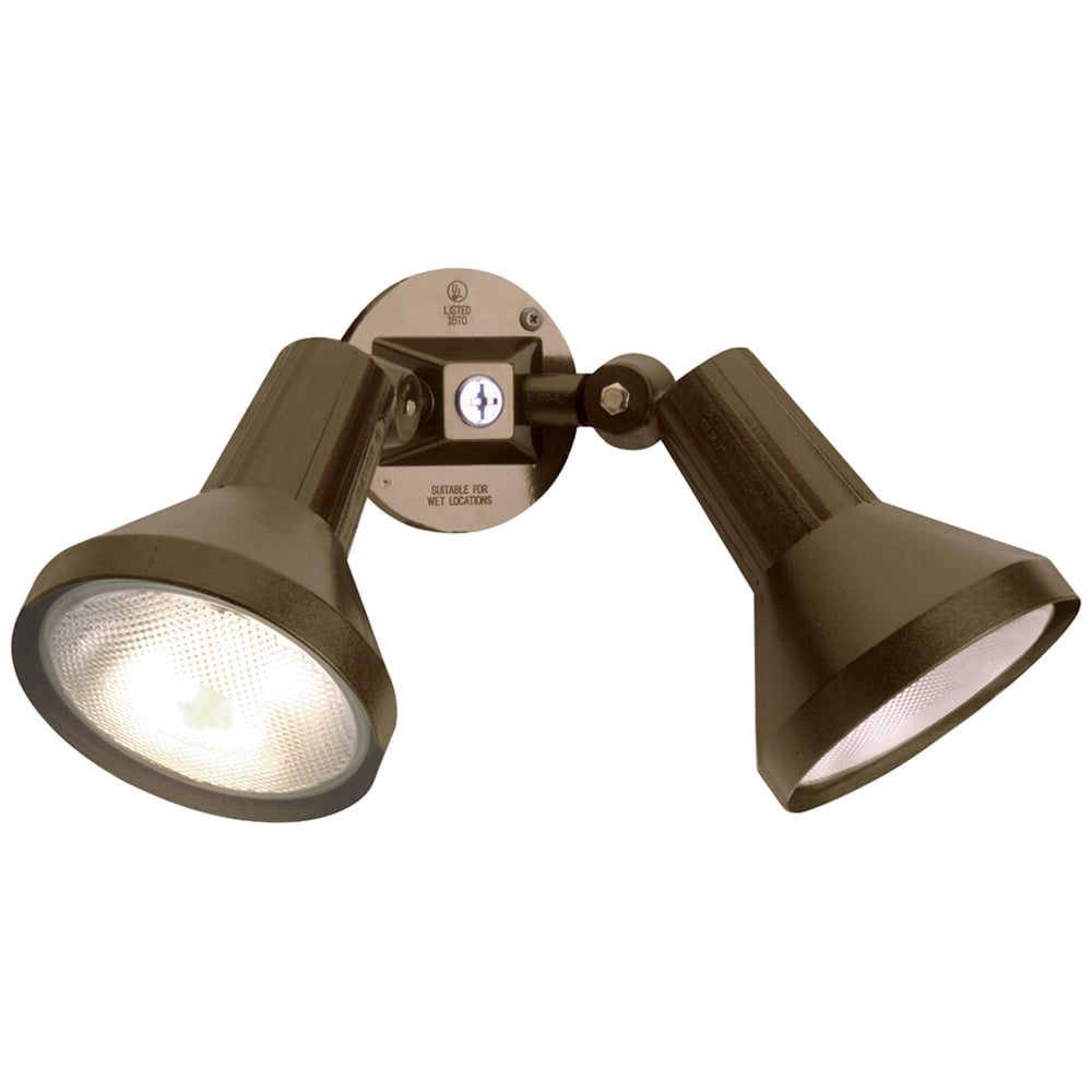 77-495 Exterior Utility Floodlight Fixture With Adjustable Swivel, (2) Halogen Lamp, 150 W Fixture, 120 VAC, Dark Bronze Housing