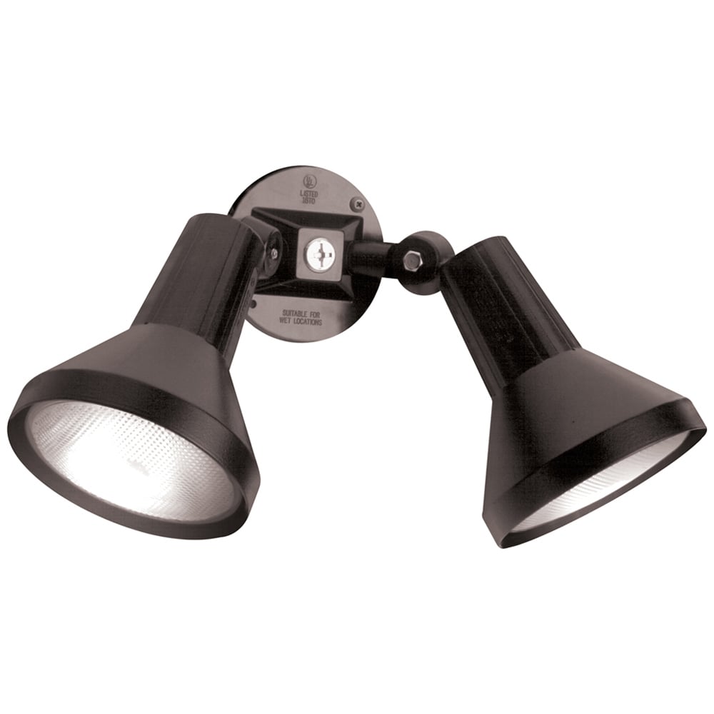77-701 Exterior Utility Floodlight Fixture With Adjustable Swivel, (2) Halogen Lamp, 150 W Fixture, 120 VAC, Black Housing