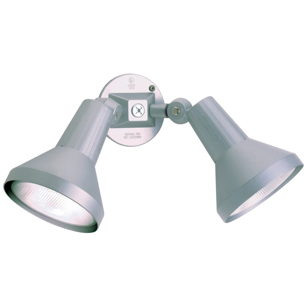 77-703 Exterior Utility Floodlight Fixture With Adjustable Swivel, (2) Halogen Lamp, 150 W Fixture, 120 VAC, Gray Housing