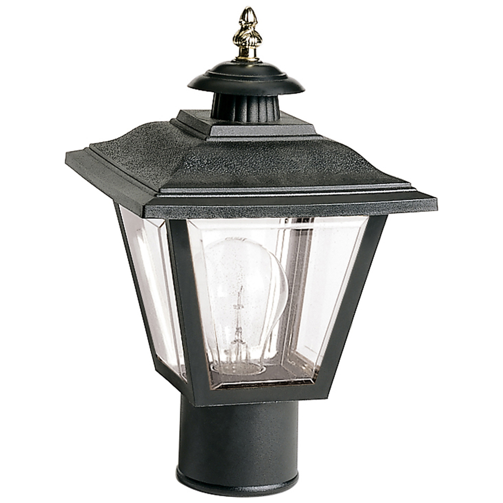 77-898 Traditional Outdoor Post Lantern With Brass Trimmed Acrylic Panels, 60 W, E26 Incandescent Lamp, A19 Shape
