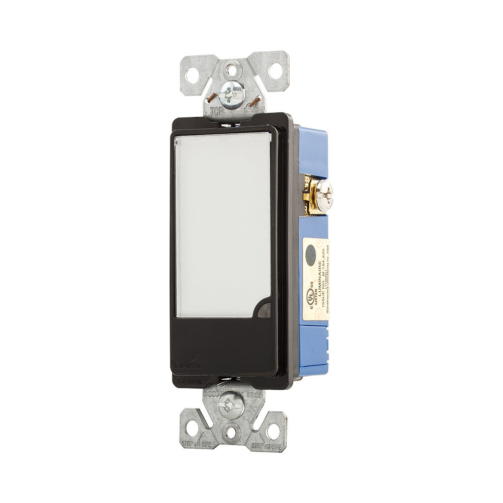 Eaton full LED nightlight, Dimmable, #14-12 AWG, 15A, Flush mount, 120V, Back and side wiring, Black, Decorator, Thermoplastic
