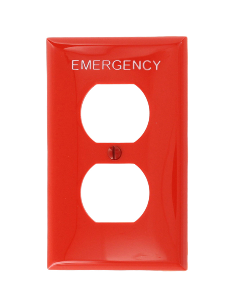 80703-REW Duplex Standard Emergency Receptacle Wall Plate, 1 Gangs, 2.275 in W x 4.5 in H, Nylon, Red