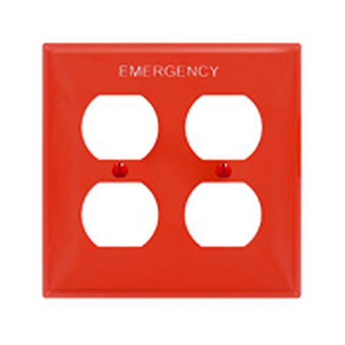 80716-REW Duplex Standard Emergency Receptacle Wall Plate, 2 Gangs, 4.56 in W x 4.5 in H, Nylon, Red