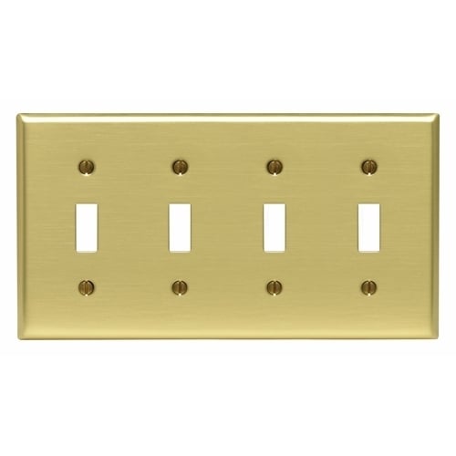 81012-PB Standard Wall Plate, 4 Gangs, Brass, Gray