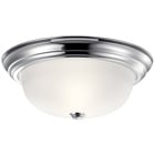 The 13.25in; 2 Light Flush Mount in Chrome finish offers a transitional style featuring a satin-etched glass shade.  This beautiful flush mount blends well with a variety of decors.