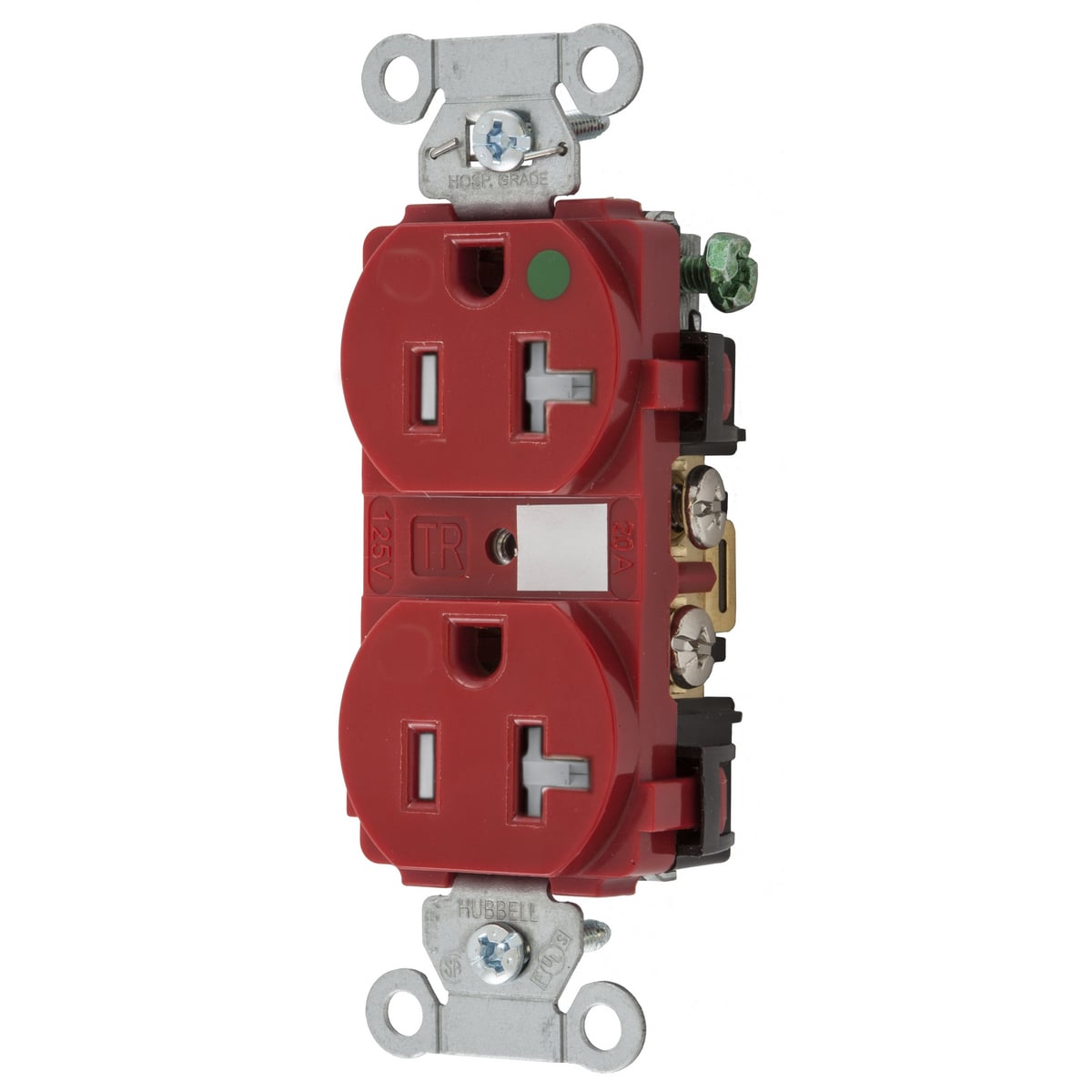 8300REDTRA 1-Phase Duplex Heavy Duty Standard Tamper-Resistant Screw Mount Straight Blade Receptacle, 125 V AC, 20 A, 2 Poles, 3 Wires, Red