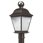 The Mount Vernon 19.5in; 1 light LED outdoor post light features a classic look with its Olde Bronze finish and clear seeded glass. The Mount Vernon outdoor wall light is perfect in a traditional environment.