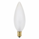 Incandescent Decorative Lamp, Designation: 25BA9 1/2/F, 130 V, 25 WTT, BA9 1/2 Shape, E12 Candelabra Base, Frosted, CC-2V Filament, 2500 HR, Lumens: 193 LM Initial, 3-1/2 IN Length, 1-3/16 IN Diameter