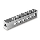 Aluminum Screw-On Transformer Connectors - ABS In-line, single-line bar, cable range 12-350, length 7-1/4 inch, boot no. SB 11, stud size 5/8, outlets 6, with Street Light Outlet Option and Oxide Inhibitor