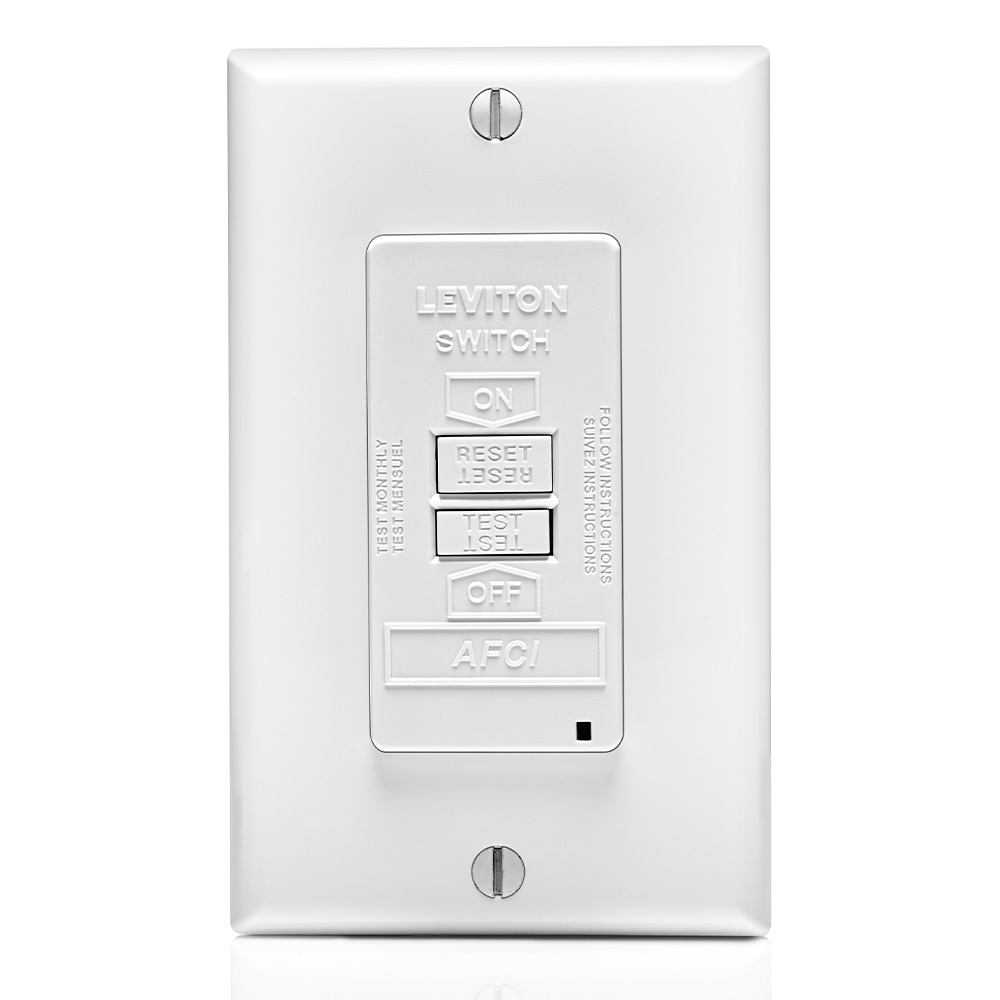 AFRBF-W SmartlockPro Slim Blank AFCI Receptacle With LED Indicator Light, Ivory Test, Reset Button, 125 V AC, 20 A, 2 Poles, 3 Wires, White