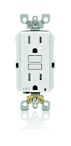 AFTR1-KW Tamper Resistant AFCI Receptacle With White Test, Reset Button, 125 V AC, 15 A, 2 Poles, 3 Wires, White
