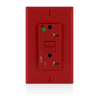 AFTR2-HGR Tamper Resistant Monochromatic AFCI Receptacle, 125 V AC, 20 A, 2 Poles, 3 Wires, Red
