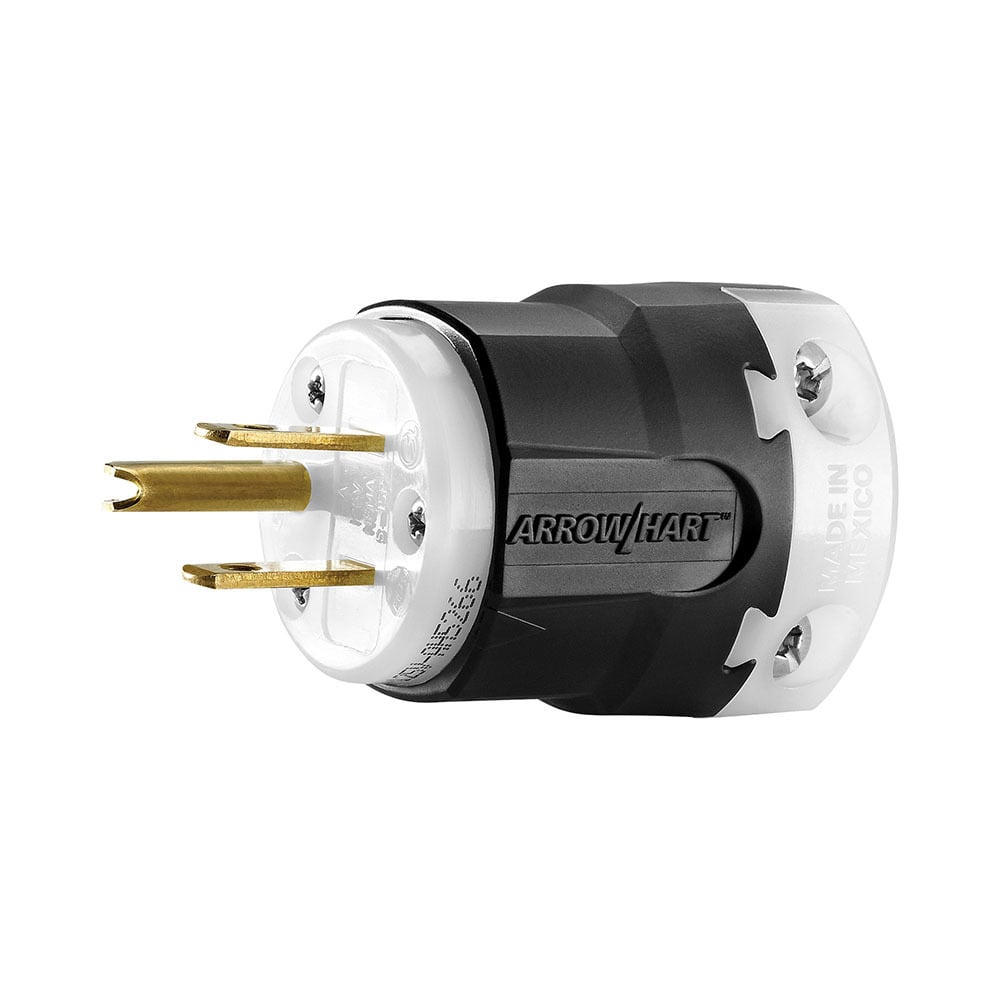 Eaton Arrow Hart ultra grip straight blade plug, #18 - #12 AWG, 15A, Industrial, 125V, Back wire, Black, Brass, Nylon, 5-15P, Two-pole, three-wire, grounding, Screw, 0.33-0.66", Nylon, Core pack