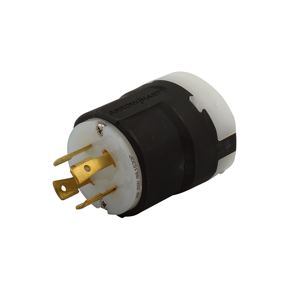AHL1530P Arrow Hart Hart-Lock 3-Phase Locking Plug, 250 VAC, 30 A, 3 Poles, 4 Wires, Black/White