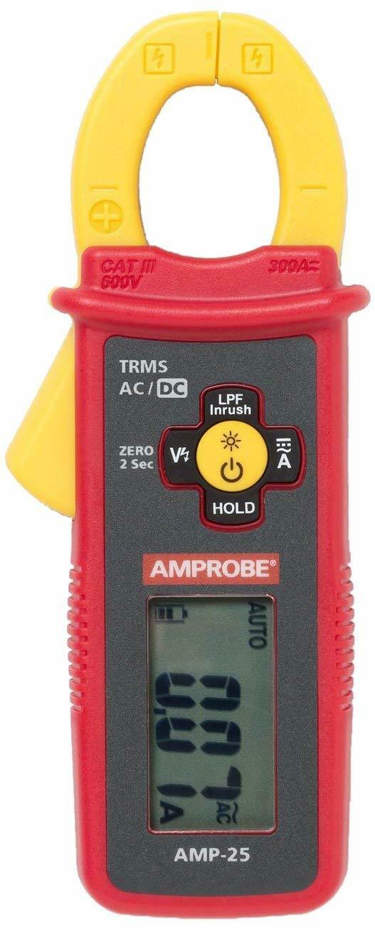 AMP-25 AC/DC Mini-Clamp True RMS Clamp-On Meter, 60 to 300 A AC/DC, 1 in Jaw, Backlit LCD Display