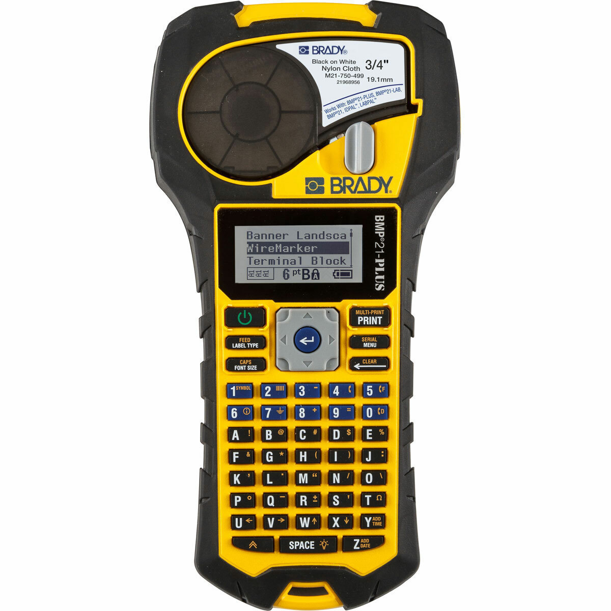 BMP21-PLUS BMP21 Plus Portable Label Printer, Thermal Transfer Print, 3/4 in W Tape, 6 to 40 Point Font, Power Source: Optional Rechargeable Lithium-Ion Battery, LCD Display