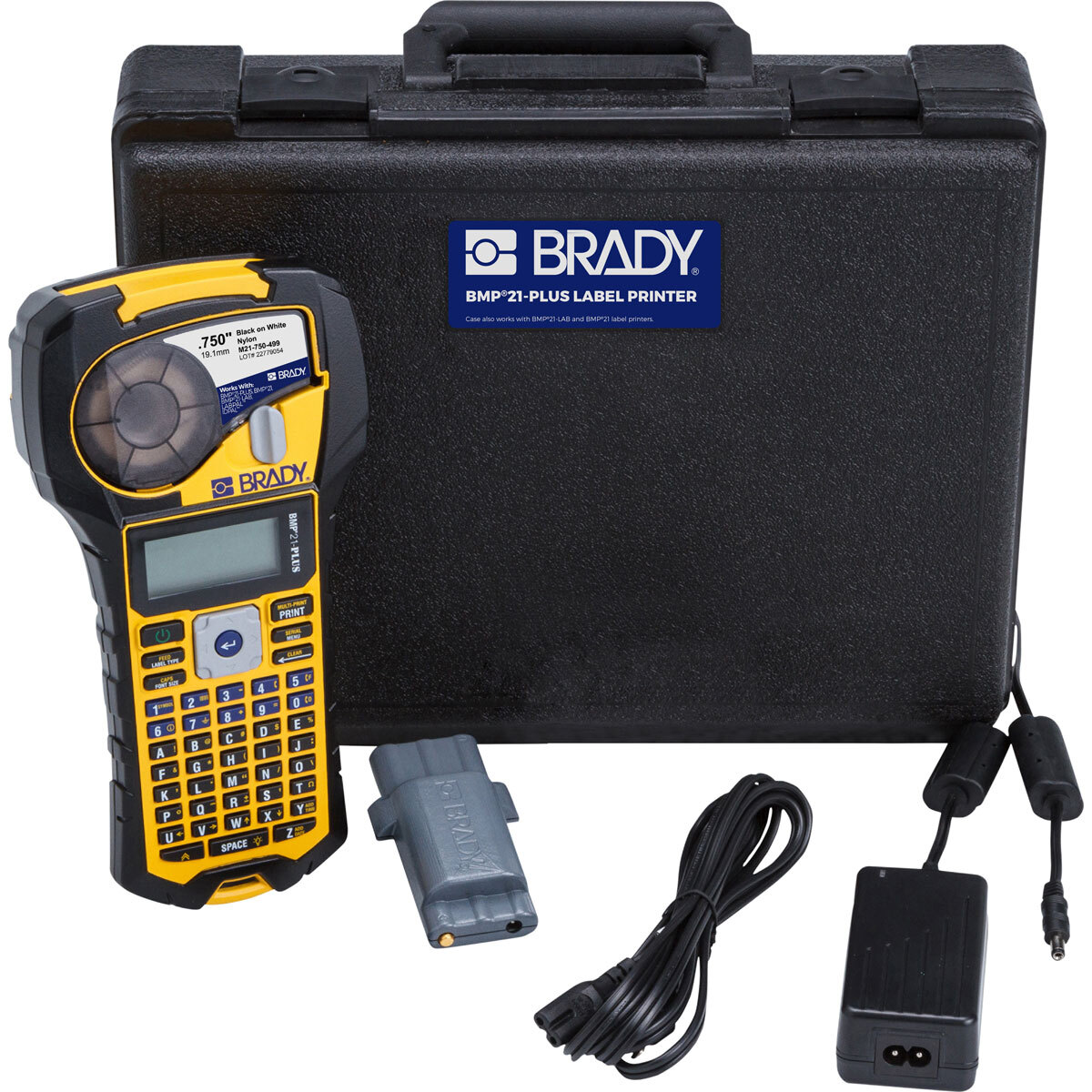 BMP21-PLUS-KIT1 BMP21 Plus Portable Label Printer Kit, Thermal Transfer Print, 3/4 in W Tape, 6 to 40 Point Font, Power Source: Optional Rechargeable Lithium-Ion Battery, LCD Display