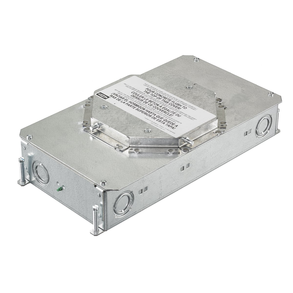 CFB2G25R Above Grade Fully Adjustable Recessed Standard Floor Box, Stamped Steel, 30 cu-in Capacity, 2 Gangs, 10 Knockouts, 13.8 in L x 6.37 in W x 3.24 in H