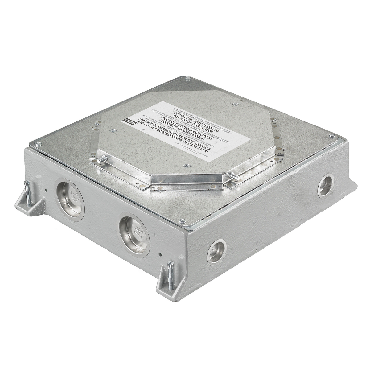 CFB4G30RCI CFB Fully Adjustable On-Grade Recessed Standard Floor Box, Cast Iron, 32.5 cu-in Capacity, 4 Gangs, (8) Knockouts, 11.44 in L x 13.19 in W x 3.92 in H
