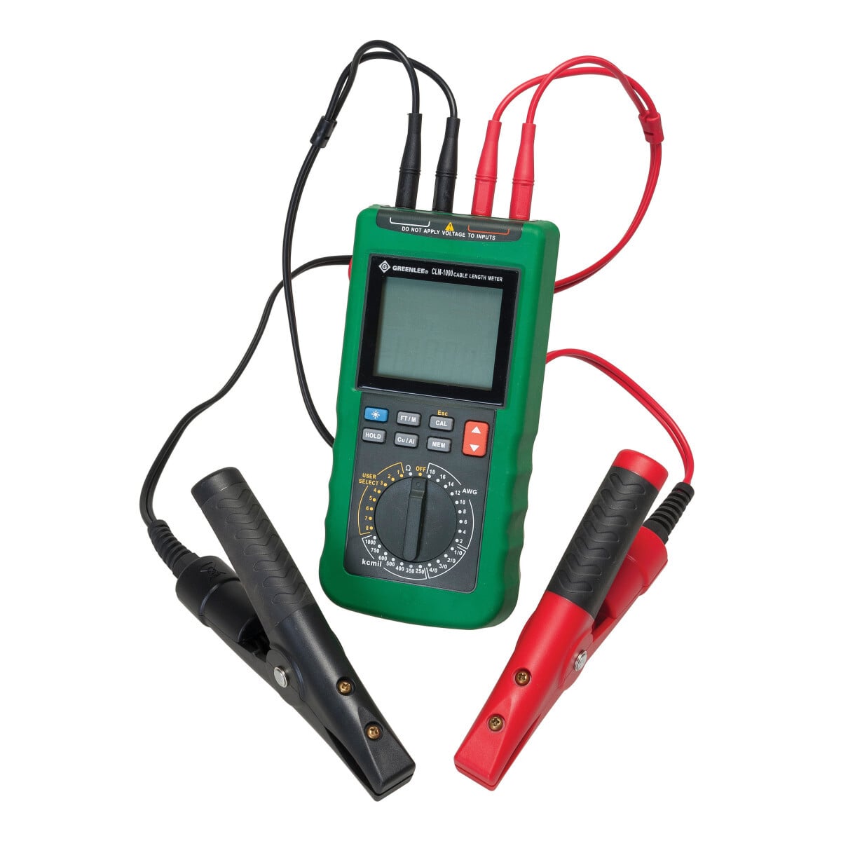 CLM-1000E Cable Length Meter, 15 ft to 100 kft, 199.99 mohms to 1999.9 ohm, 0.75 to 500 sq-mm, 4-1/2 Digit LCD Display