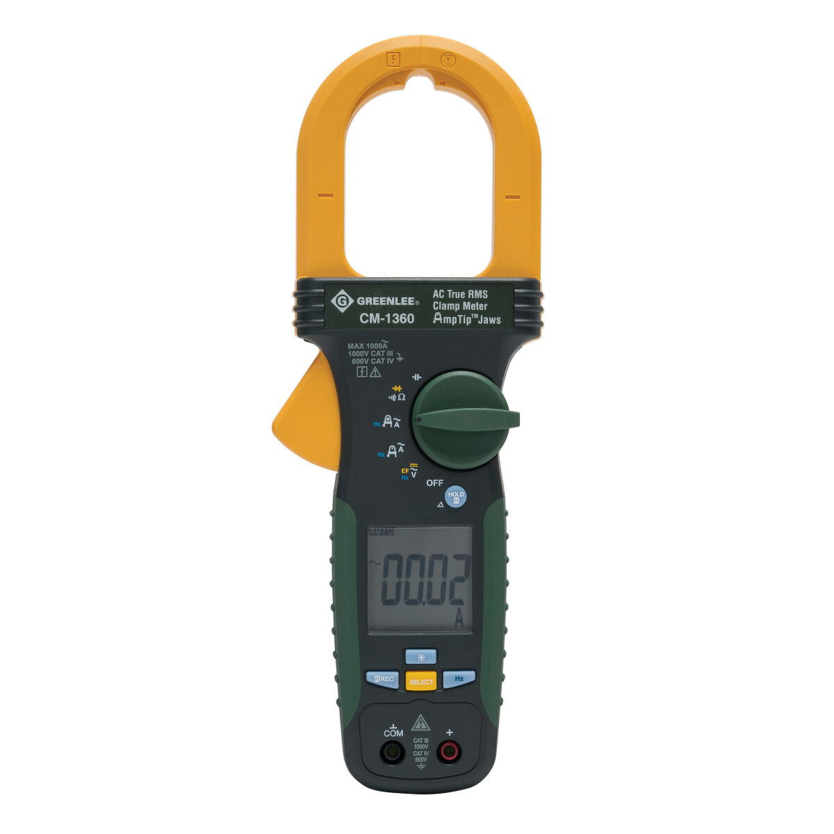 CM-1360 AC True RMS Clamp Meter, 600/1000 V AC/DC, 60/600/1000 A, 600 Ohm/6/60 kOhm, 50/60 Hz, 2 in Jaw, LCD Display