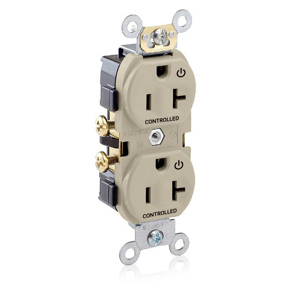 CR020-2PT Self Grounding Straight Blade Duplex Receptacle, 125 V AC, 20 A, 2 Poles, 3 Wires, Light Almond