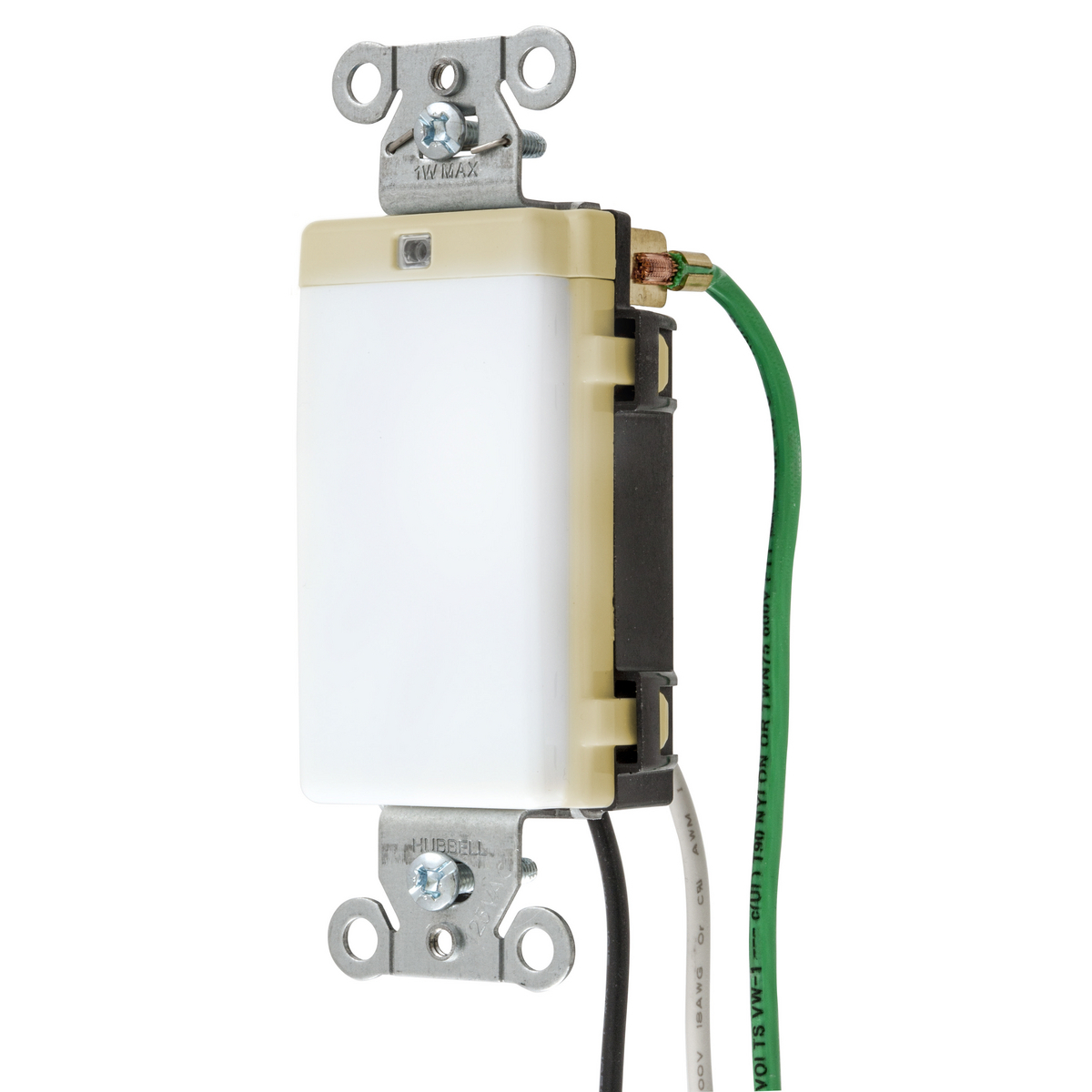 DD100NLIV TR7736 1-Phase 2-Pole 3-Wire Decorator Pre-Wired Night Light With TR Receptacle, LED Lamp, 1 W Fixture, 125 VAC, Ivory Housing