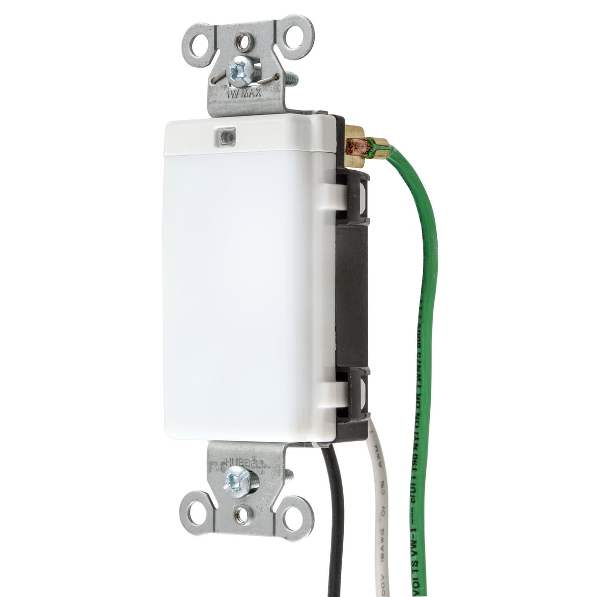 DD100NLWH 1-Phase 3-Wire Decorator Screw Terminal Night Light, LED Lamp, 125 V AC, White Housing