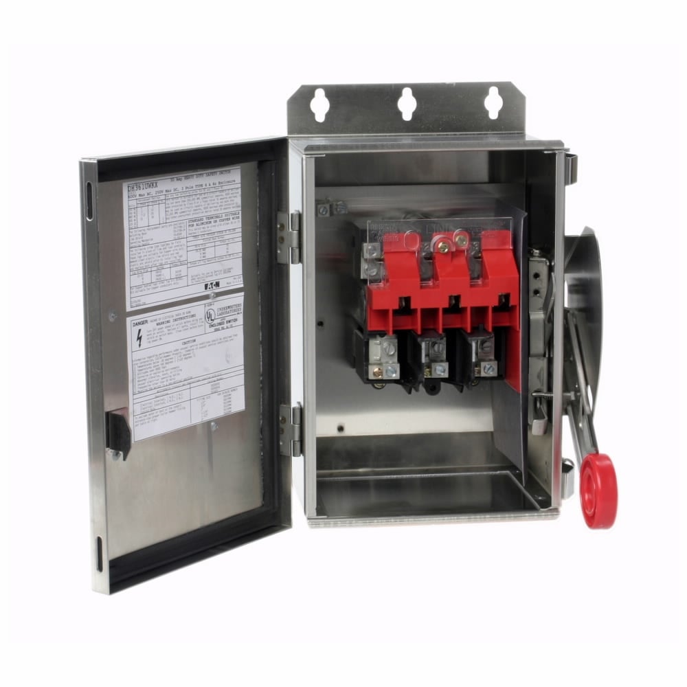 DH261UWK Heavy Duty Non-Fusible Low Voltage Single Throw Safety Switch, 600 V AC, 30 A, 250 hp, 500 hp, DPST Contact, 2 Poles