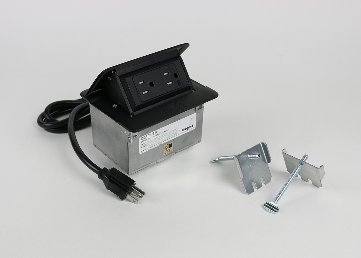 Dequorum; Flip-Up Table Box Series Single Flip-Up Unit; 15 Amp, Steel, Black