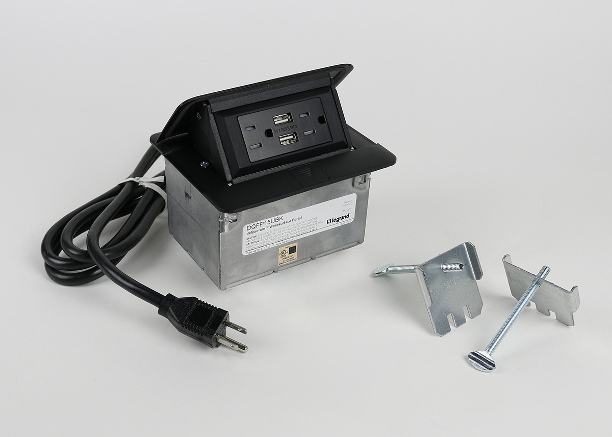 Dequorum; Flip-Up Table Box Series Single Flip-Up Unit With USB; 15 Amp, Steel, Black