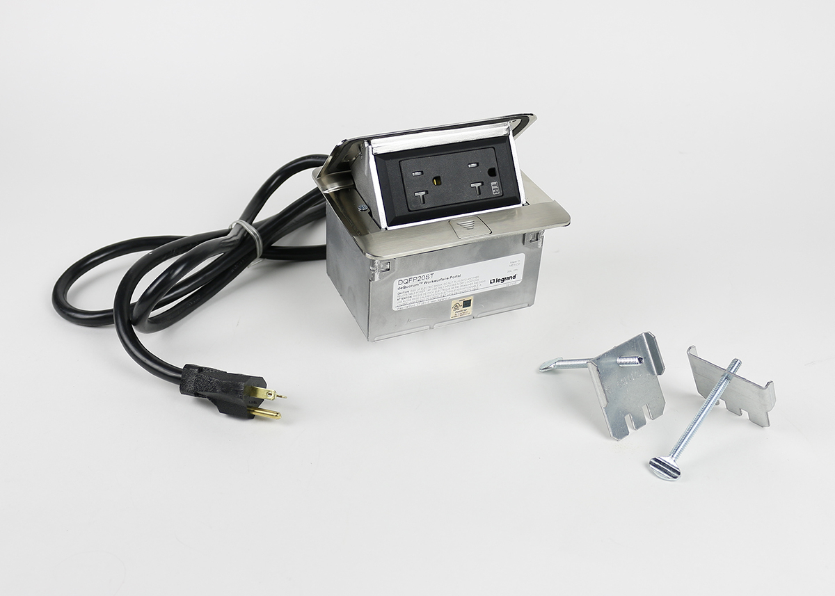 Dequorum; Flip-Up Table Box Series Single Flip-Up Unit; 20 Amp, Steel, Brushed Stainless Steel