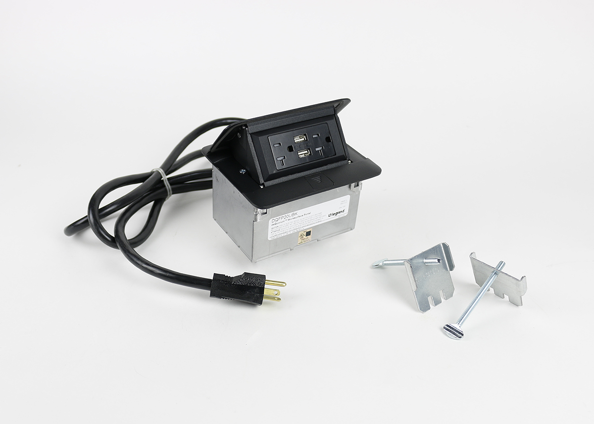 Dequorum; Flip-Up Table Box Series Single Flip-Up Unit With USB; 20 Amp, Steel, Black