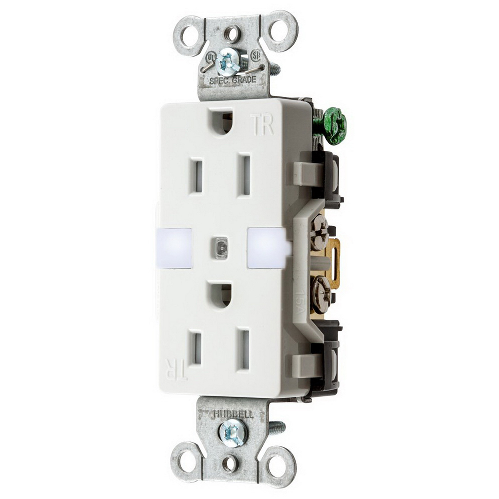 DR15NLBK Decorator Duplex Straight Blade Receptacle With Night Light, 125 VAC, 15 A, 2 Poles, 3 Wires, Black