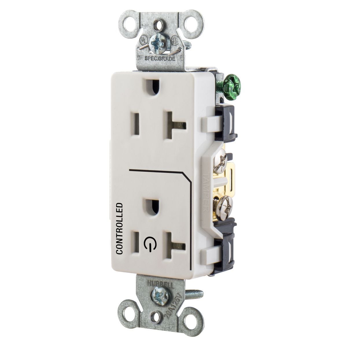 DR20C1WHI 1-Phase Decorator Duplex Standard Screw Mount Straight Blade Receptacle, 125 V AC, 20 A, 2 Poles, 3 Wires, White