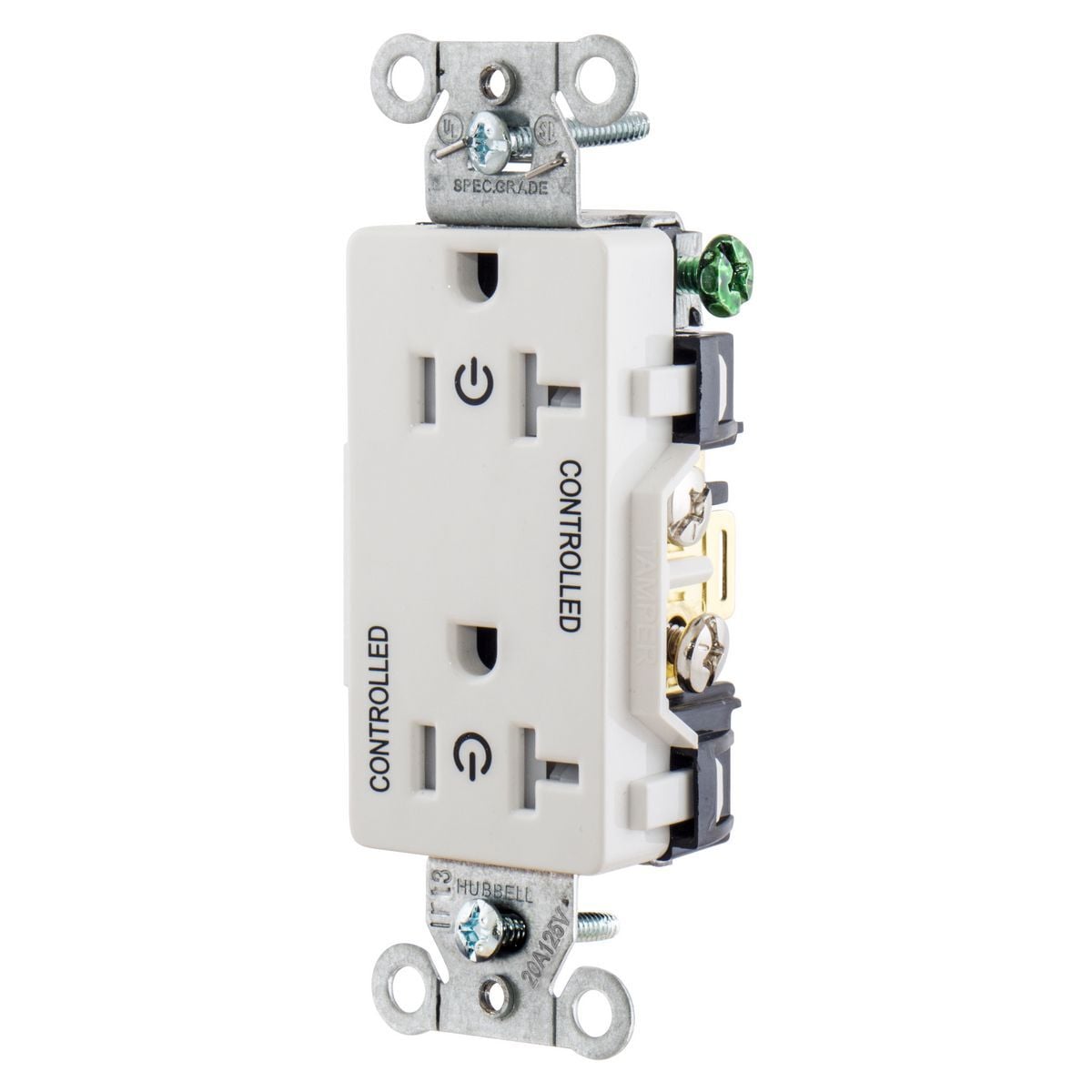DR20C2WHI 1-Phase Decorator Duplex Standard Screw Mount Straight Blade Receptacle, 125 V AC, 20 A, 2 Poles, 3 Wires, White