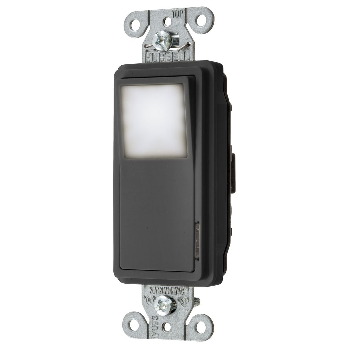 DS120NLBK Commercial Grade Self-Grounding Decorator Switch With Night Light, 120/277 VAC, 20 A, 1 to 2 hp Power Rating