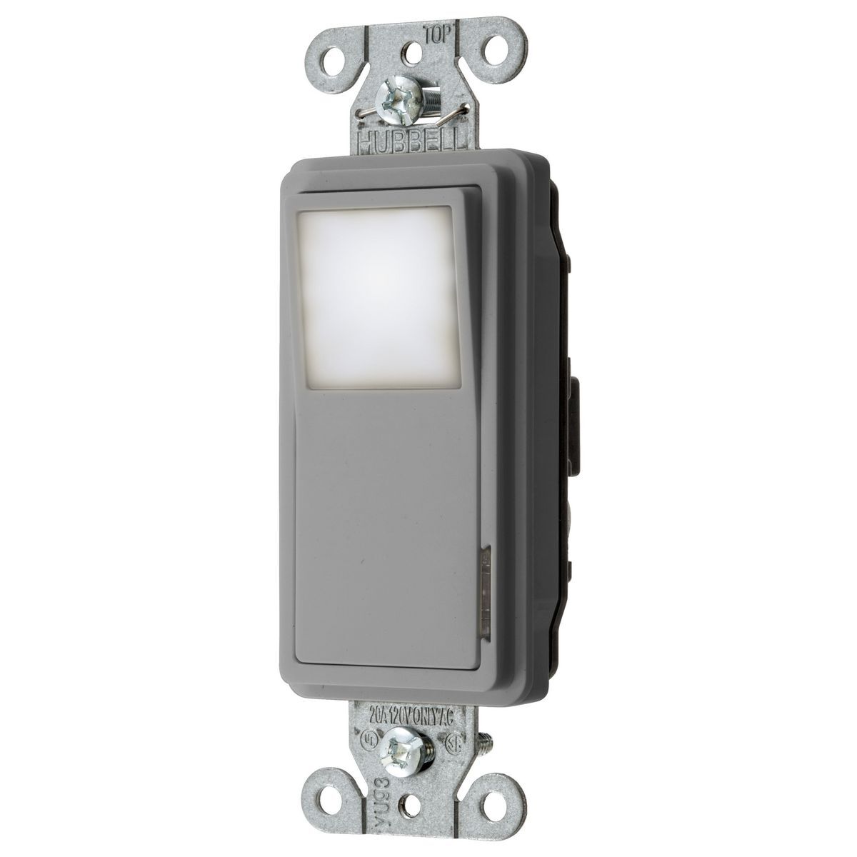 DS120NLGY Commercial Grade Self-Grounding Decorator Switch With Night Light, 20 A, 1 to 2 hp Power Rating