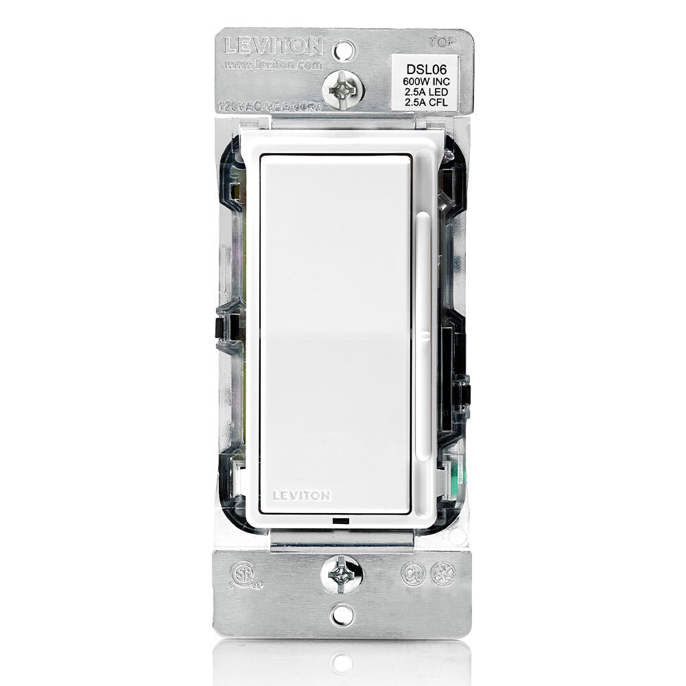 DSL06-1LZ Decora 3-Way Universal Dimmer Switch With Locator Light, 120 V AC, 3 Poles, White/Ivory/Light Almond