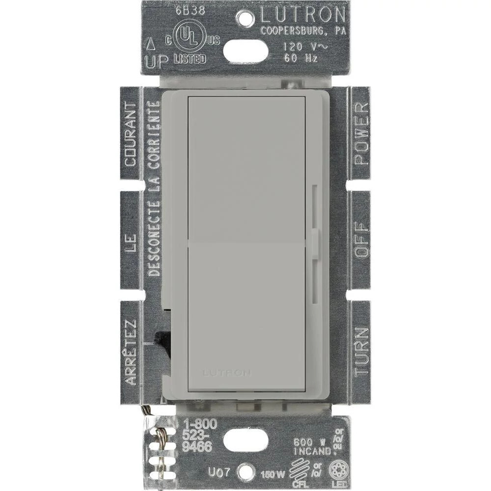 DVCL-253P-GR Diva LED+ Dimmer Switch, No Neutral Required, 250W LED, 1 Pole/3-Way, 120V, Gray