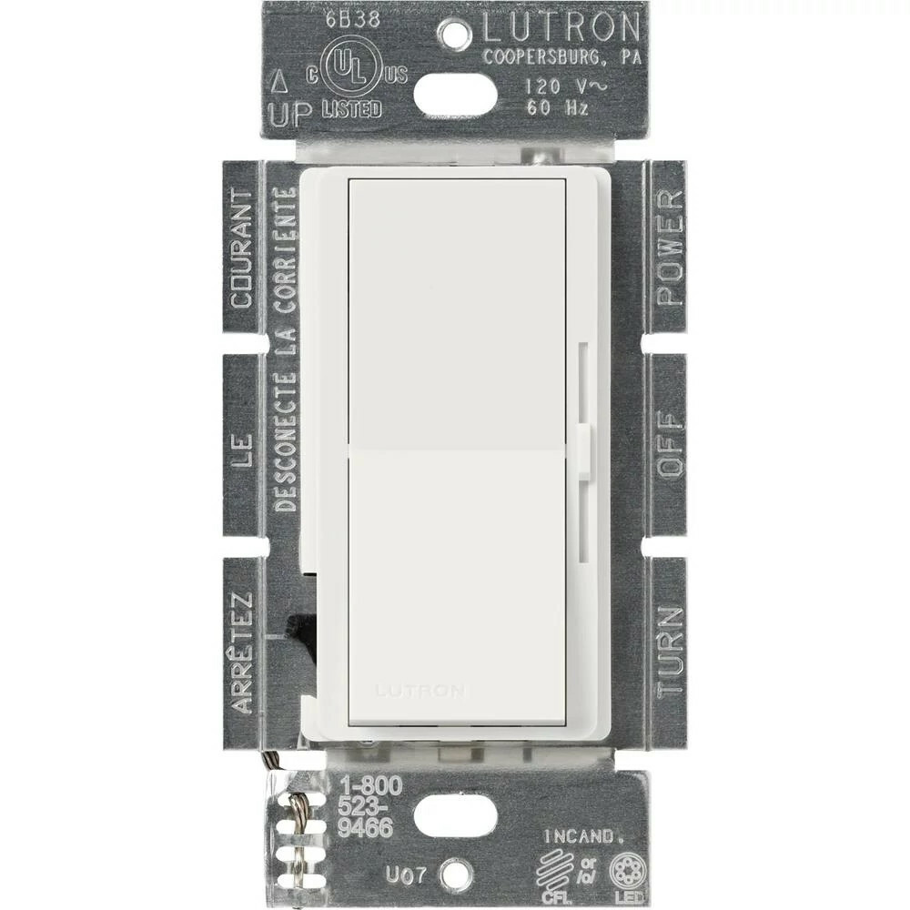 DVSCCL-253P-SW Diva LED+ Dimmer Switch, No Neutral Required, 250W LED, 1 Pole/3-Way, 120V, Snow