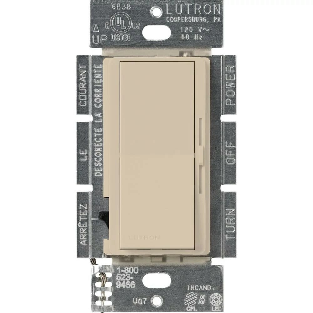 DVSCCL-253P-TP Diva LED+ Dimmer Switch, No Neutral Required, 250W LED, 1 Pole/3-Way, 120V, Taupe